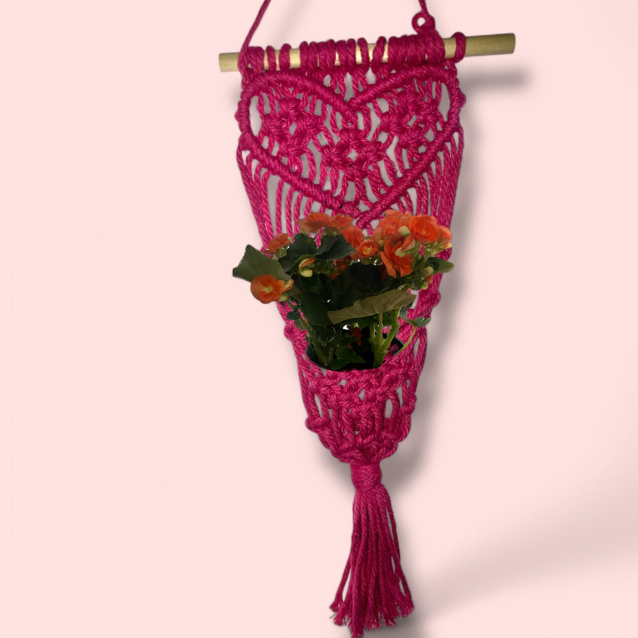 Handmade Macrame Plant Holder Heart with seasonal plant