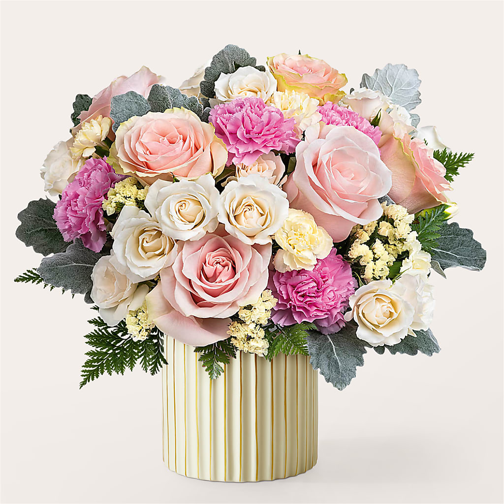 Blissful Moments Bouquet with Ivory Vase – XOXO FLORALS & WINE, Newark OH