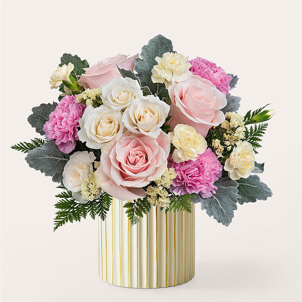 Blissful Moments Bouquet with Ivory Vase – XOXO FLORALS & WINE, Newark OH