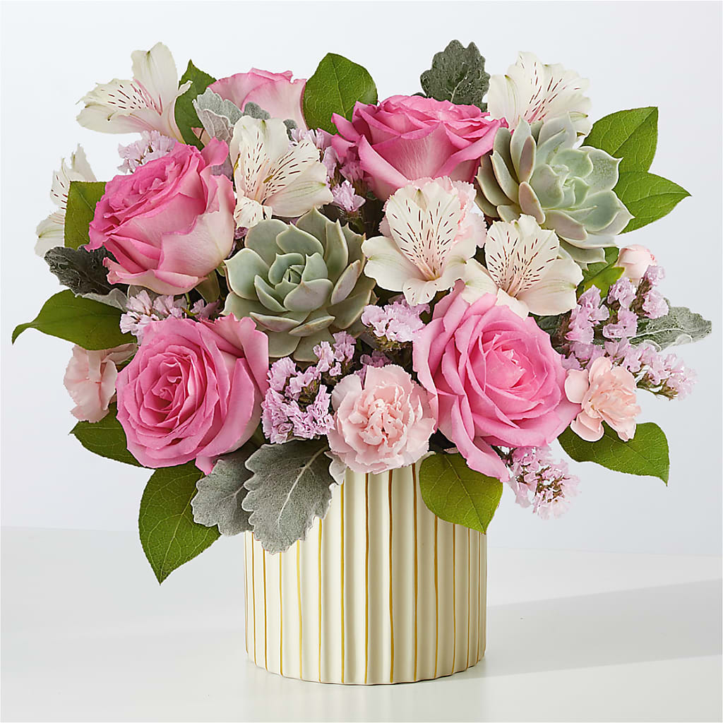 Dusty Rose Bouquet with Ivory Vase – XOXO FLORALS & WINE, Newark OH