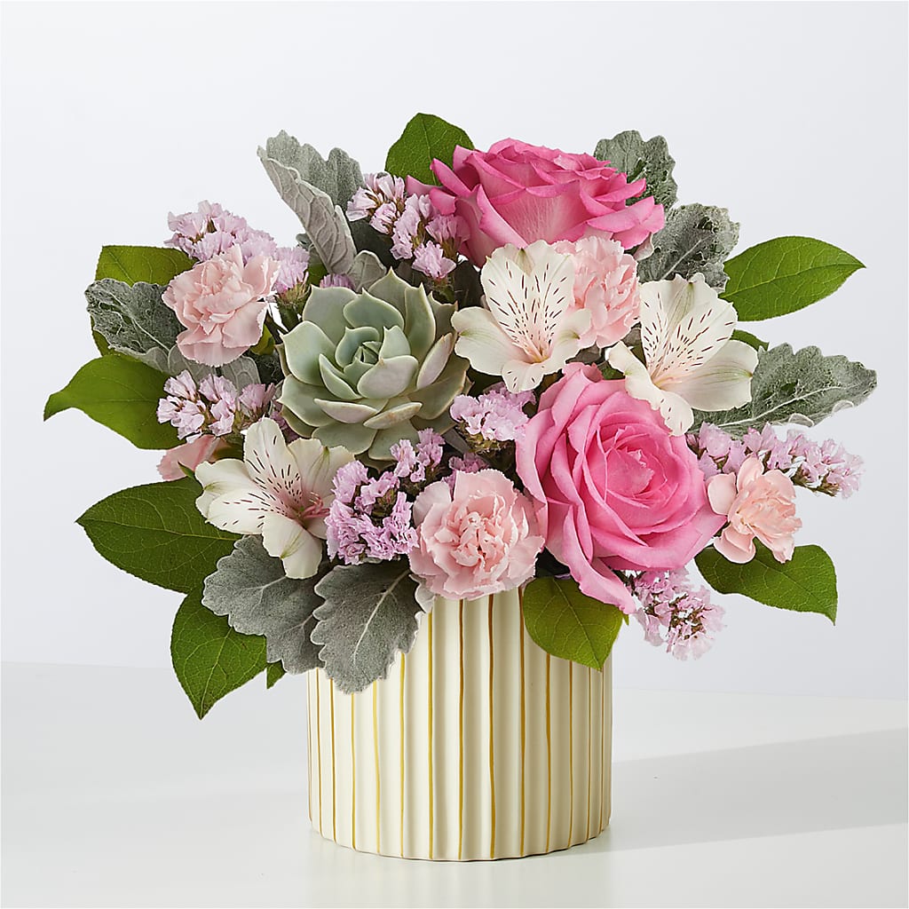 Dusty Rose Bouquet with Ivory Vase – XOXO FLORALS & WINE, Newark OH