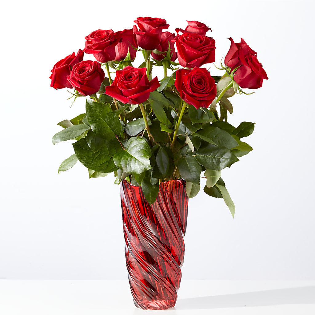 Classic Love Red Rose Bouquet with Luxe Swirl Vase – XOXO FLORALS & WINE, Newark OH