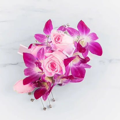 Fuchsia Orchid Corsage Spray Rose Combo (text pic of dress 740-975-9856)