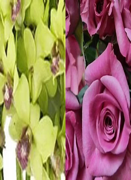 Green Orchid and Spray Rose Combo (text pic of dress 740-975-9856)