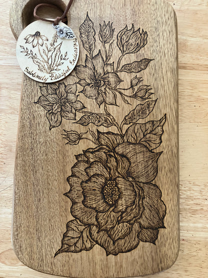 Cutting Board with Local Artist Hand pyroart deisgn – XOXO FLORALS & WINE, Newark OH