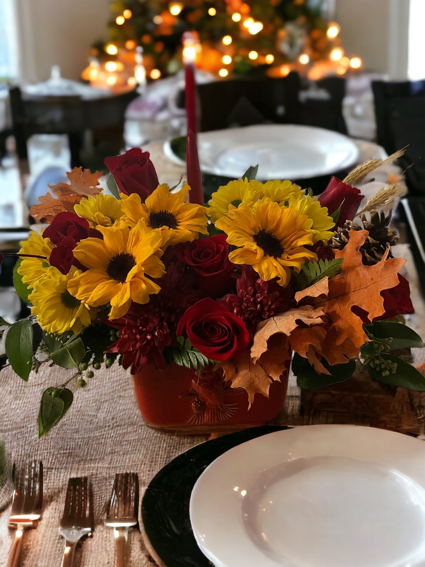 Cardinal Crock Thanksgiving Centerpiece