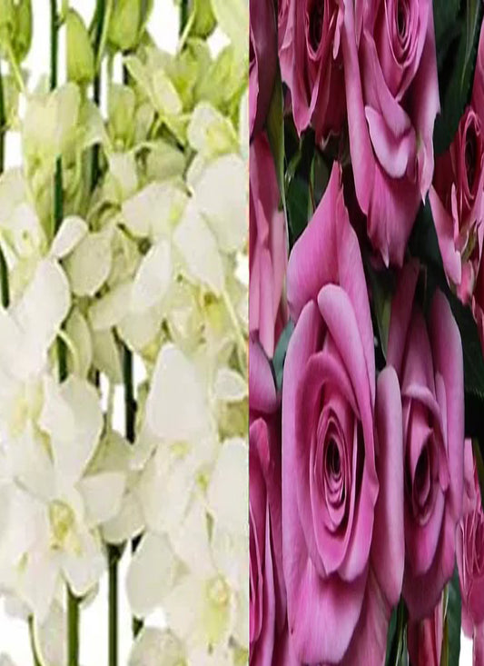 White Orchid and Spray Rose Combo Corsage text pic of dress 740-975-9856